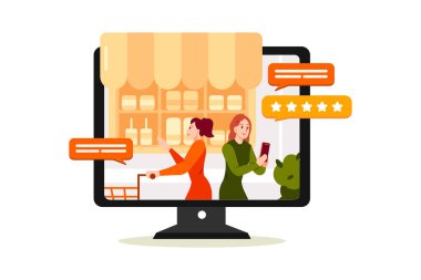 Online Review Vector Illustration konsepti. Düz illüstrasyon beyaz arkaplanda izole edildi.