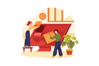 Web Geliştirme Illustration konsepti. Web afişi, bilgi grafikleri, kahraman resimleri için kullanılabilir. Düz izometrik illüstrasyon beyaz arkaplanda izole edildi.