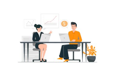 Takım çalışması konsepti. Kadın yöneticiler toplantı odasında sunum sırasında fikirlerini dile getiriyorlar..