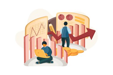 Finansal Yönetim Vektörü Illustration konsepti. Web afişi, bilgi grafikleri, kahraman resimleri için kullanılabilir. Düz illüstrasyon beyaz arkaplanda izole edildi.