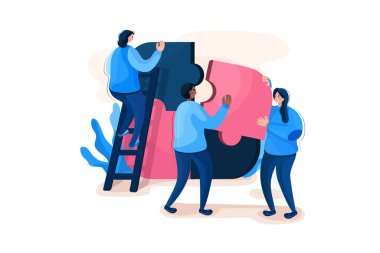 Takım çalışması Vektör Illustration konsepti. Düz illüstrasyon beyaz arkaplanda izole edildi.