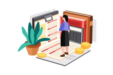 Muhasebe Kuralları Pano Çizimi konsepti. Düz illüstrasyon beyaz arkaplanda izole edildi.