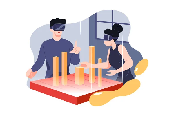 Männliche Und Weibliche Architekten Mit Augmented Reality Headsets Arbeiten Mit — Stockvektor