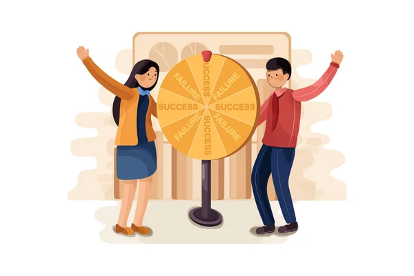 Wheel Selecting Random Changes Failure Success Conclusion Resolution Reached Gambling — 图库矢量图片