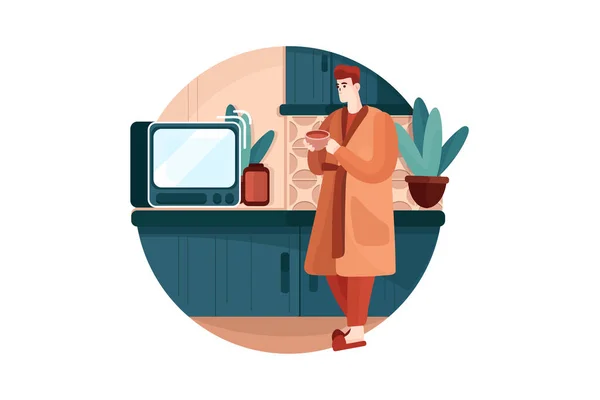 Joven Mirando Horno Cocina Ilustración Plana Aislada Sobre Fondo Blanco — Vector de stock