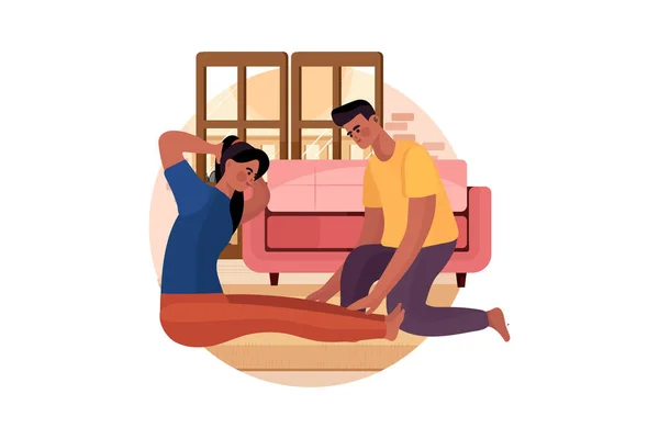 Couple Doing Crunches Floor — Stock Vector