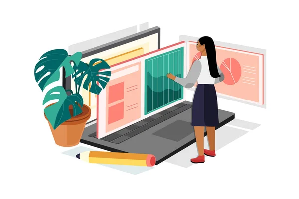 Female Accountant Working Laptop Illustration Concept Flat Illustration Isolated White — 图库矢量图片