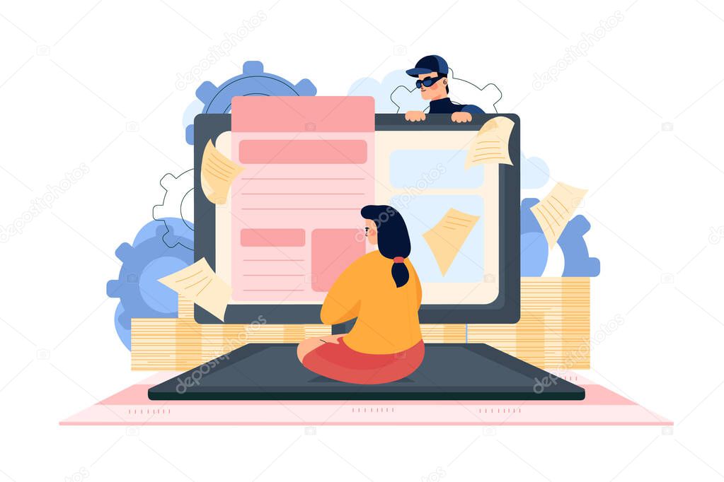 Computer Spyware Attack Illustration concept. Flat illustration isolated on white background.