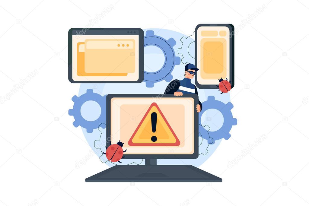 Internet Denial Of Service Attack Illustration concept. Flat illustration isolated on white background.