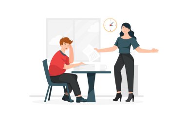 Stresli bir ortamda birlikte çalışan iki insan..