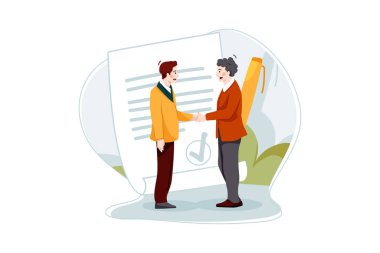 İş Sözleşmesi Vektör İllüstrasyon konsepti. Düz illüstrasyon beyaz arkaplanda izole edildi.