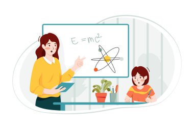 Matematik öğretiyorum. Matematik öğretmeni öğrencisine kuralları öğretir ve not yazma rehberidir.