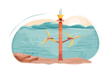 Gelgit Gücü. Yenilenebilir Enerji Kaynakları Çizimi konsepti. Düz illüstrasyon beyaz arkaplanda izole edildi.