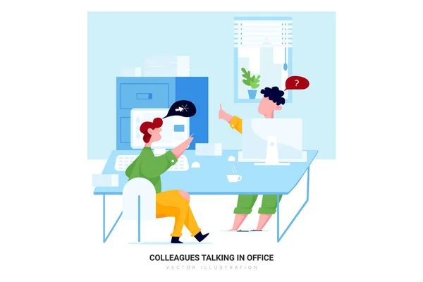 Colleagues Talking Office Can Use Web Banner Infographics Hero Images — Stock Vector