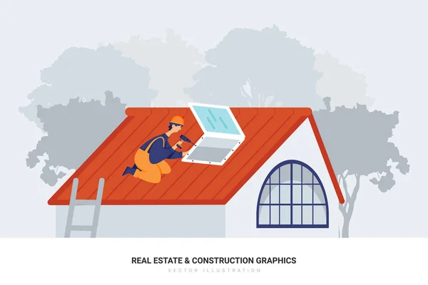 Εργάτες Οικοδομών Που Εργάζονται Ένα Σπίτι Δημιουργήστε Μια Μοναδική Εικόνα — Διανυσματικό Αρχείο