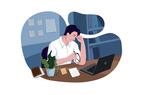 Homme Stressé Avec Ordinateur Portable Bureau Concept Illustration Vectorielle — Image vectorielle