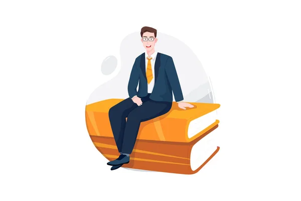 Feliz Hombre Negocios Sentado Grandes Libros Concepto Ilustración — Vector de stock