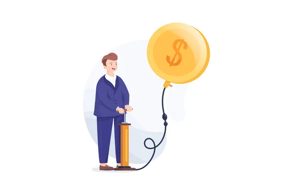 Businessman Blowing Balloon Shape Gold Coin — Stock Vector