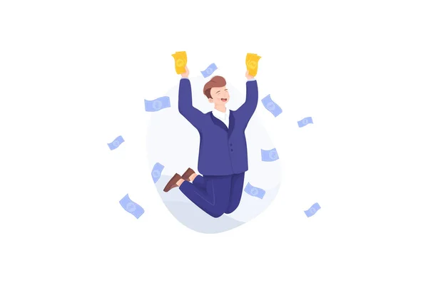 Happy Manager Business Man Getting Lot Money Jumping Joy — Stock Vector