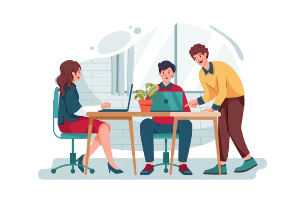 İş adamları birlikte çalışıyor ve Vector Illustration konseptine yardım ediyorlar. Düz illüstrasyon beyaz arkaplanda izole edildi.