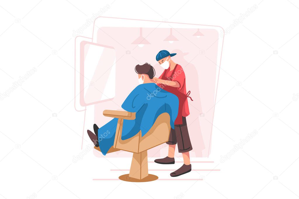 New Normal at Barbershop Illustration concept. Flat illustration isolated on white background.