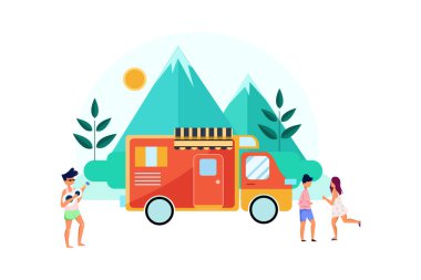 Summer Time sahne vektörü illüstrasyon konsepti. Düz illüstrasyon beyaz arkaplanda izole edildi.