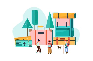 Summer Time sahne vektörü illüstrasyon konsepti. Düz illüstrasyon beyaz arkaplanda izole edildi.