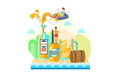 Summer Time sahne vektörü illüstrasyon konsepti. Düz illüstrasyon beyaz arkaplanda izole edildi.