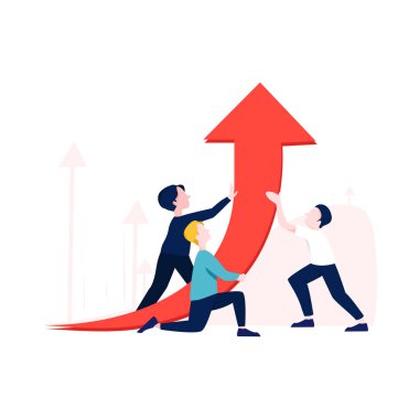 İş Liderliği Büyüyen İniş Sayfası şablonu. Mali Kâr için Takım Yöneticisi Yarışması. Web sitesi Düz Çizgi Film Vektör İllüstrasyonu için Yönlendirmeye Erişen Karakter Metaforu