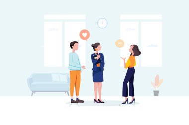 İş Adamları İş Arkadaşlarıyla Konuşuyor. Web afişi, bilgi grafikleri, kahraman resimleri için kullanılabilir. Düz biçim renk modern vektör illüstrasyonu.