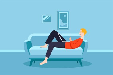 Kanepede konsept adamı olarak kalıyorum. Vektör illüstrasyonu.