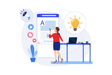 İçerik Pazarlama Konsepti. Çevrimiçi Pazarlama Vektörü İllüstrasyonu.