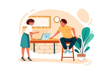 İş adamı başlangıç planı Vektör İllüstrasyonu üzerinde çalışıyor. Düz illüstrasyon beyaz arkaplanda izole edildi.