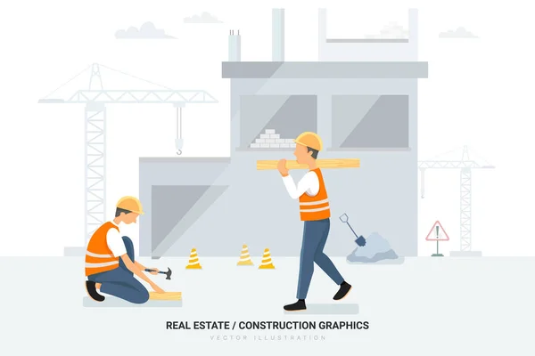 Travailleurs Construction Travaillant Sur Une Maison Créez Une Illustration Unique — Image vectorielle