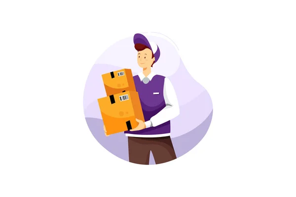 Liefermann Mit Box Illustration — Stockvektor