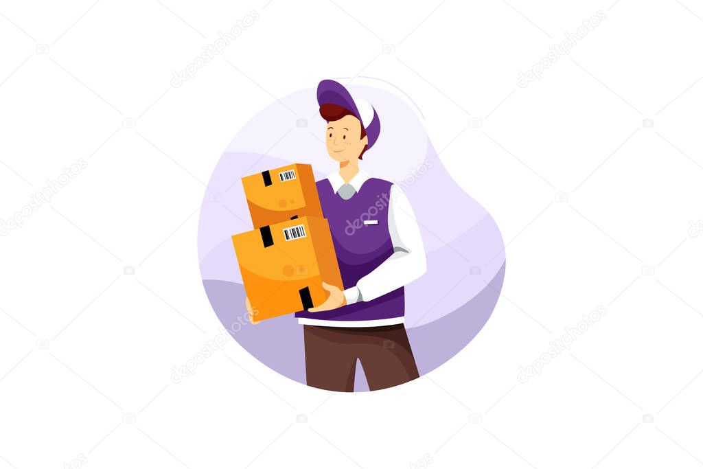 Delivery Man Holding Box Illustration