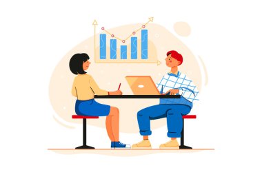 Ofis İş Vektörü Illustration konsepti. Düz illüstrasyon beyaz arkaplanda izole edildi.