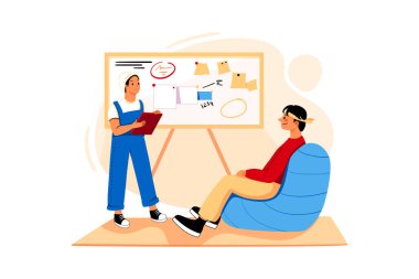 Ofis İş Vektörü Illustration konsepti. Düz illüstrasyon beyaz arkaplanda izole edildi.