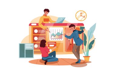 Takım çalışması Illustration konseptinde dostça bir işbirliği. Düz illüstrasyon beyaz arkaplanda izole edildi.