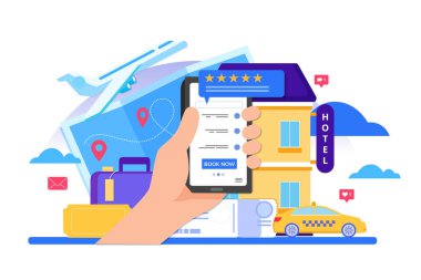 Cep telefonu otel, uçuş, araba, biletler için online rezervasyon konsepti.