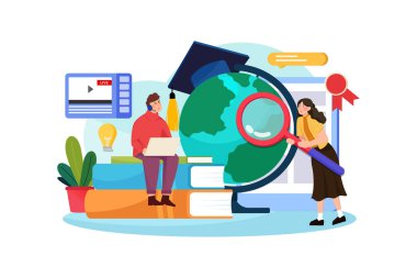 Global Education Illustration konsepti. Düz illüstrasyon beyaz arkaplanda izole edildi.