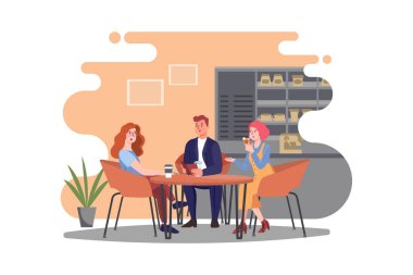 İnsanlar bir kafede oturuyor. Masada arkadaşlarıyla bir kafe.