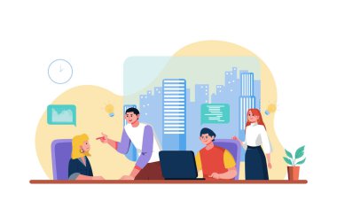 Ekonomik veriler ve rapor grafikleriyle beyin fırtınası yapıp tartışıyorlar. Takım çalışması çalışma konsepti.