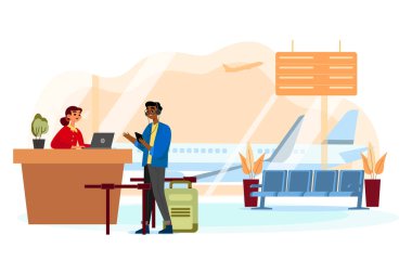 Müşteri hizmetleri masasında ajanla konuşan adam.