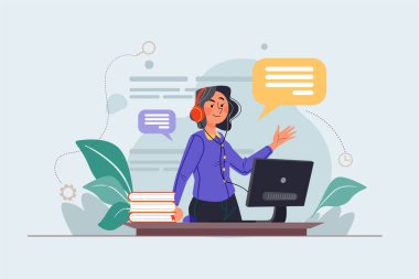 Kağıt rapor illüstrasyon konsepti olan bir danışman. Düz illüstrasyon beyaz arkaplanda izole edildi.