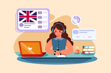 Kız internetten ingilizce öğreniyor..