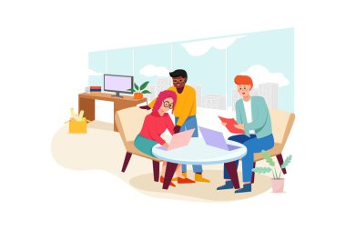 İş adamı stajyer için antrenman yapıyor. Web afişi, bilgi grafikleri, kahraman resimleri için kullanılabilir. Düz illüstrasyon beyaz arkaplanda izole edildi.