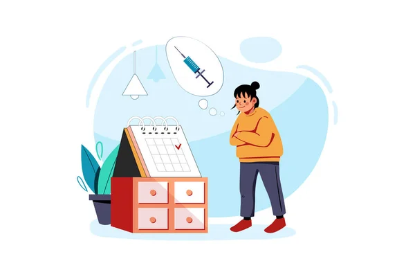Woman Checking Vaccines Schedule Vector Illustration Concept Flat Illustration Isolated — Stock Vector