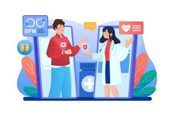 Hasta, akıllı saat uygulaması teknolojisiyle toplanan kalp atış hızı verileri üzerinden cep telefonuyla doktorla konuşuyor..