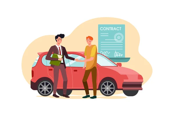 Bilhandlare Säljare Hälsning Kund Vektor Illustration Koncept — Stock vektor